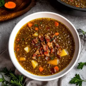Hearty French Lentil Bacon Soup