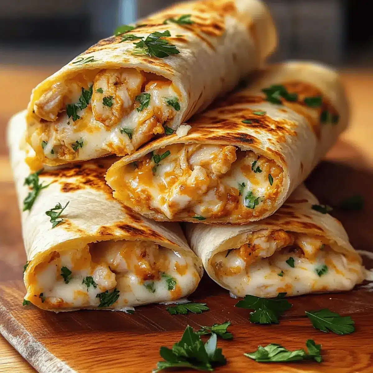 Ooey-Gooey Cheesy Garlic Chicken Wraps