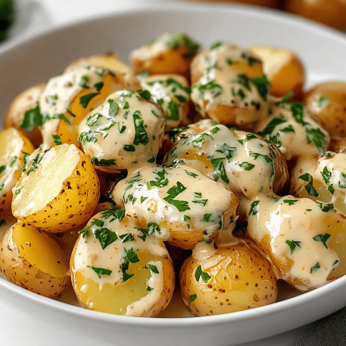 Creamy Garlic Sauce Baby Potatoes