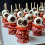 Spooky Skewered Salami Eyeballs