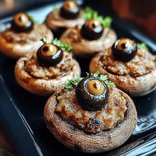 Spooky Stuffed Mushroom Eyeballs