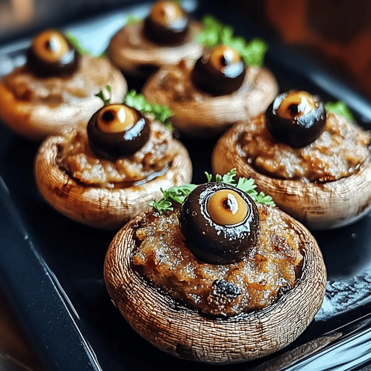 Spooky Stuffed Mushroom Eyeballs