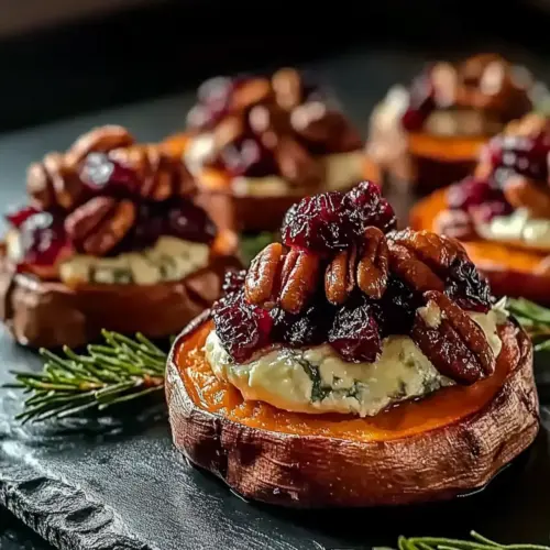 Sweet Potato Rounds with Brie Cranberry and Pecans