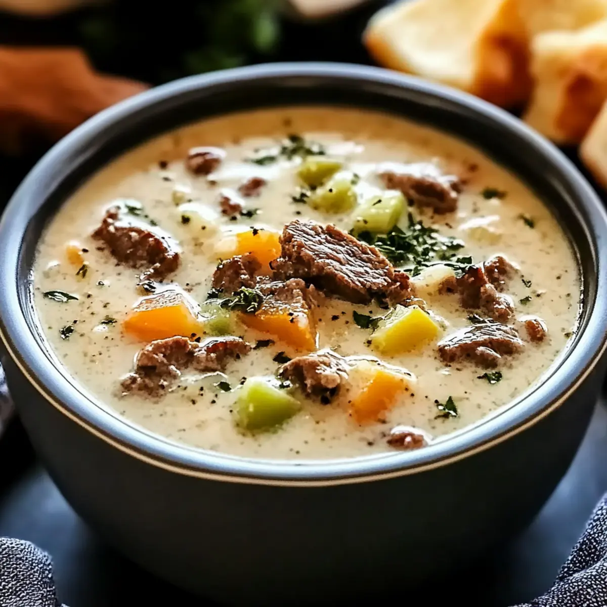Cozy Creamy Philly Cheese-Steak Soup