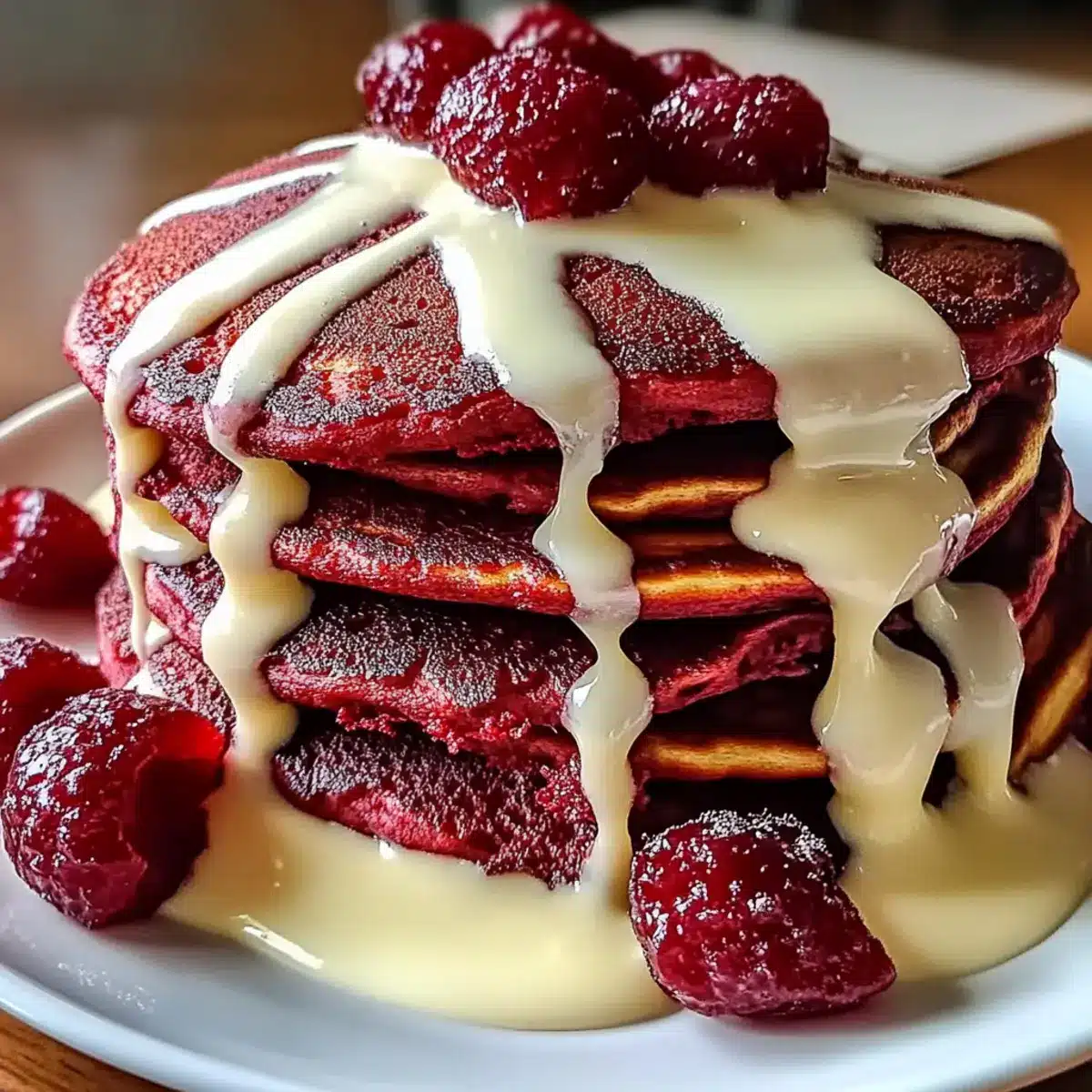 Red Velvet Pancakes With Cream Cheese Glaze