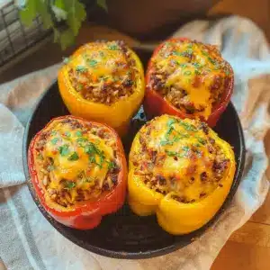 Air Fryer Stuffed Peppers with Ground Beef