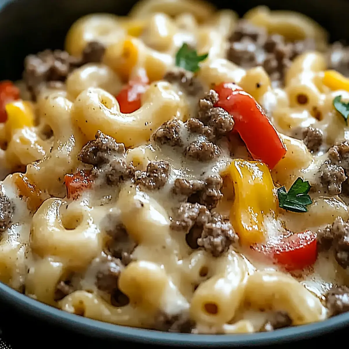 Creamy Philly Cheesesteak Mac & Cheese