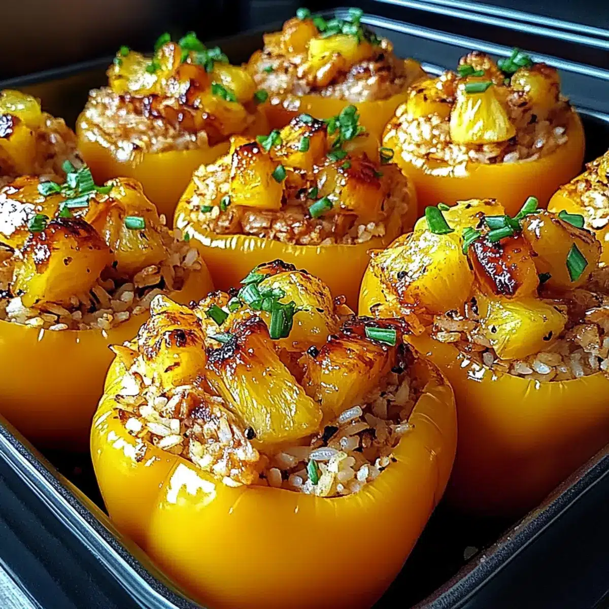 Teriyaki Pineapple Chicken and Rice Stuffed Peppers