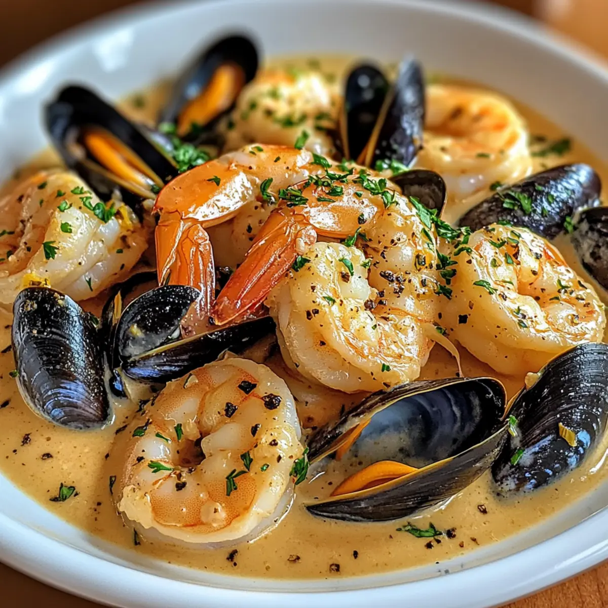 Shrimp and Mussels in Creamy Garlic Sauce
