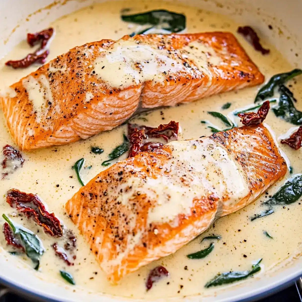 Tuscan Salmon with Parmesan Cream Sauce